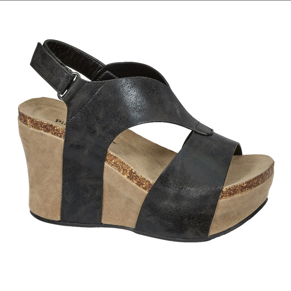 Black Sweetheart High Heel Wedge Ankle Strap - Picture 6 of 7